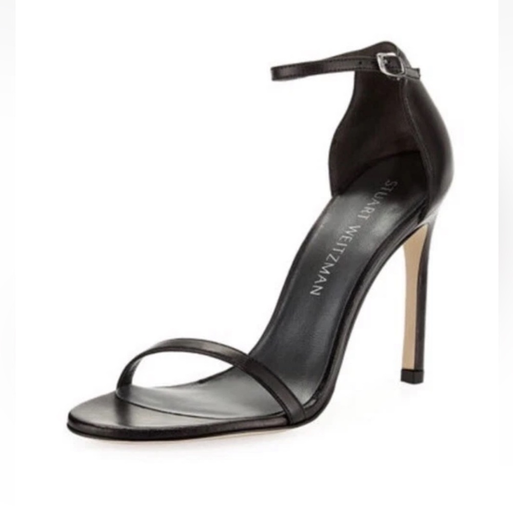 Stuart Weitzman Sleek Nudistsong Black Leather Heels 6.5